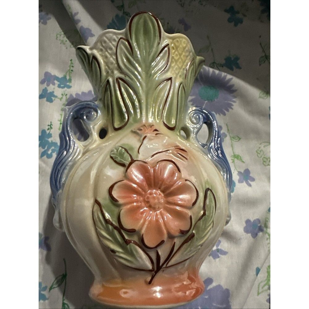 Vintage 446 Brazil Made Flower Vase Lusterware‎ Art Pottery Rio De Janiero ❤️j8